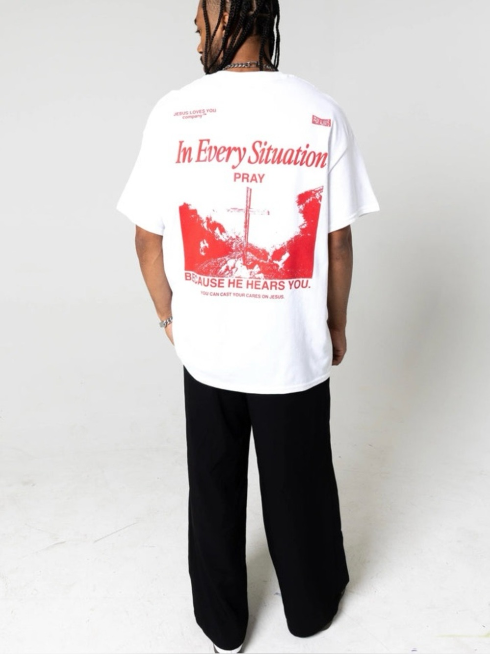 "IN EVERY SITUATION - PRAY Christian T Shirt White Graphic Tee 2X Streetwear